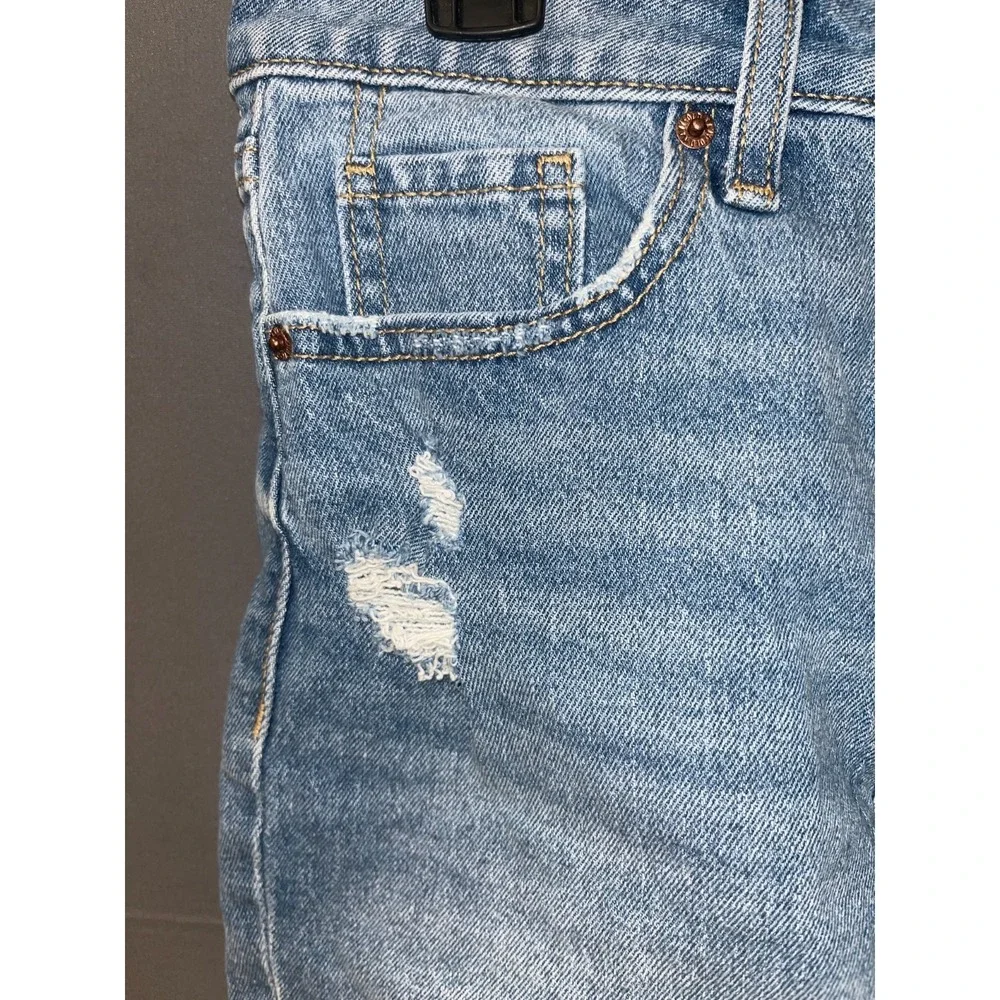 Old Navy OG Straight Cut Off Shorts Girls 2 Blue Denim Cotton Stretch Distressed